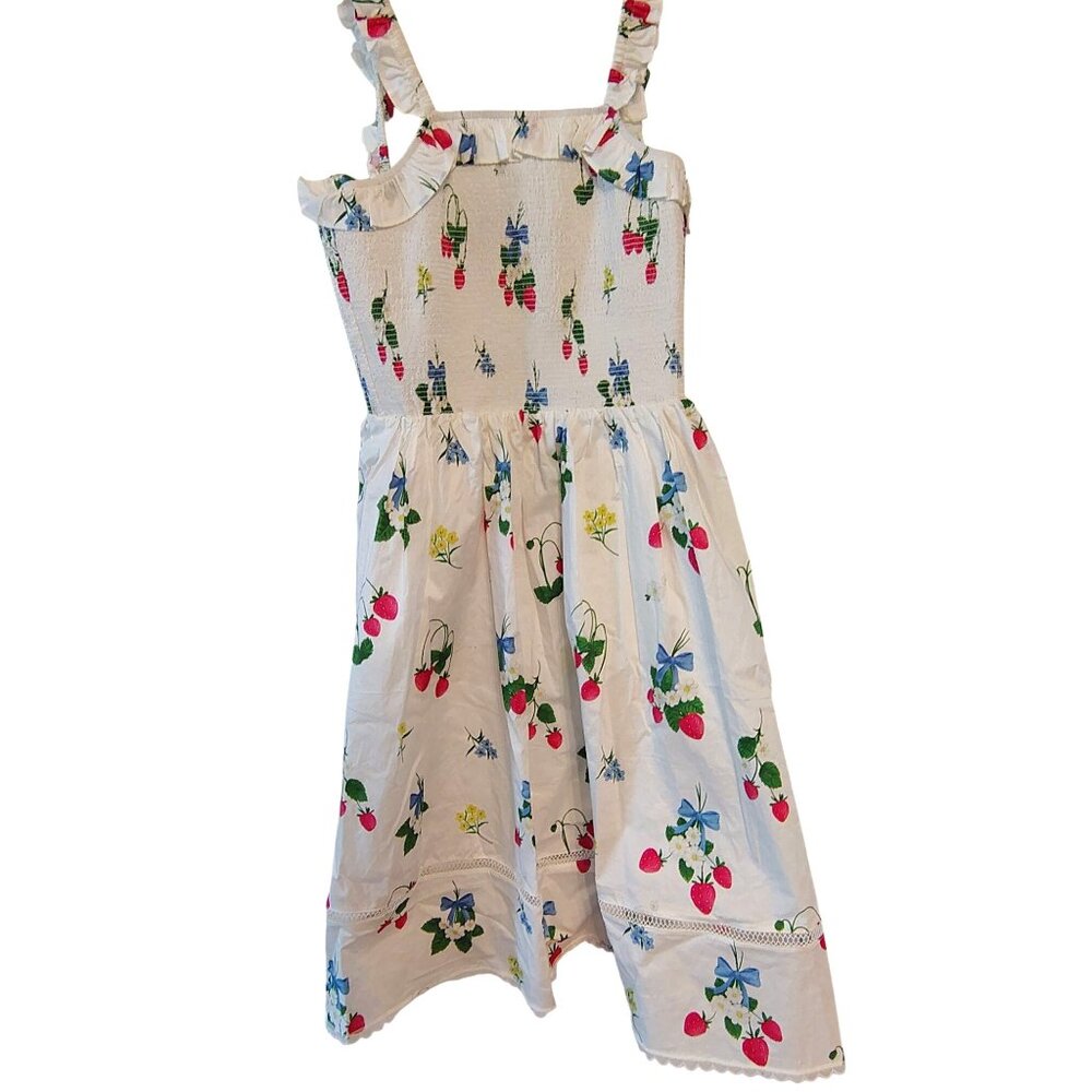Nanducket Small Girl's Dress, Strawberry, Daisy Flower Spring Ruffle Sleeveless